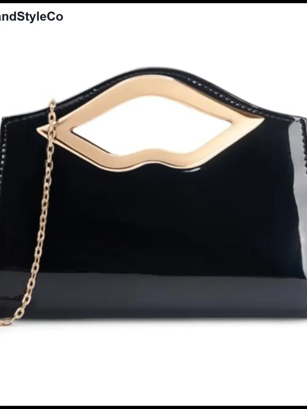 Patent Leather Evening Clutch Purse Lip Metal Grip Handle Handbag for Cocktail